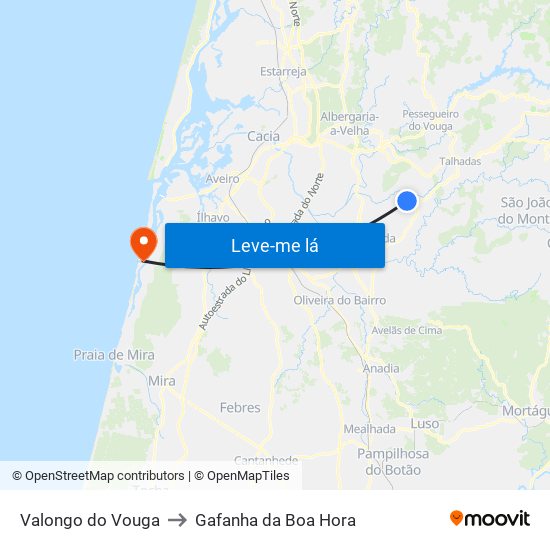 Valongo do Vouga to Gafanha da Boa Hora map