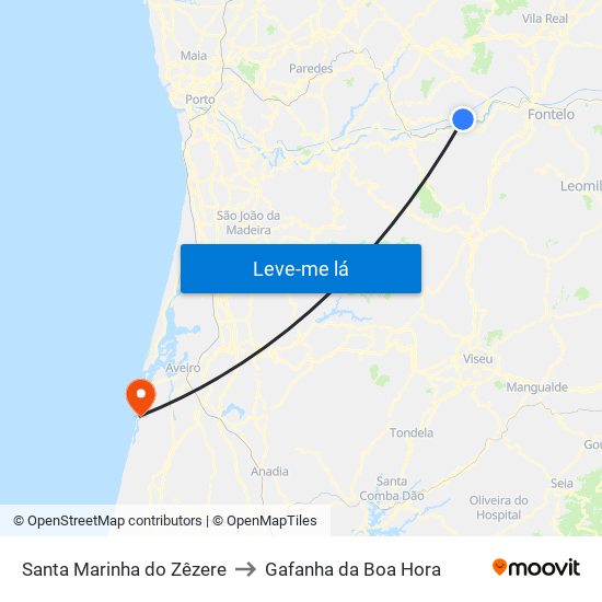 Santa Marinha do Zêzere to Gafanha da Boa Hora map