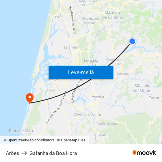 Arões to Gafanha da Boa Hora map