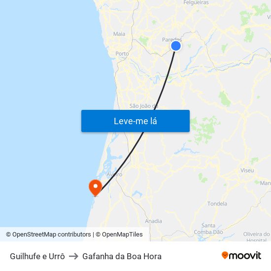 Guilhufe e Urrô to Gafanha da Boa Hora map