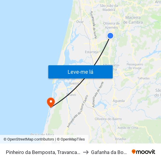 Pinheiro da Bemposta, Travanca e Palmaz to Gafanha da Boa Hora map