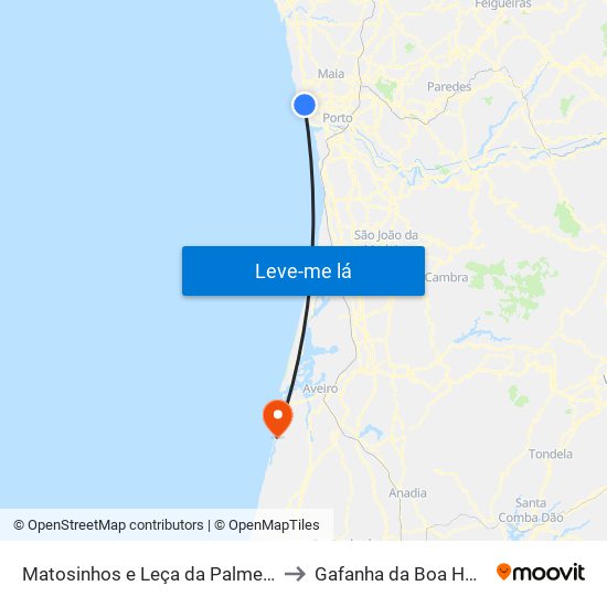 Matosinhos e Leça da Palmeira to Gafanha da Boa Hora map