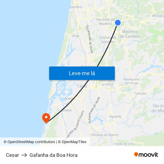 Cesar to Gafanha da Boa Hora map