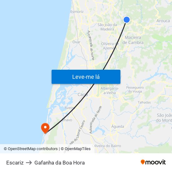 Escariz to Gafanha da Boa Hora map
