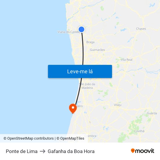 Ponte de Lima to Gafanha da Boa Hora map