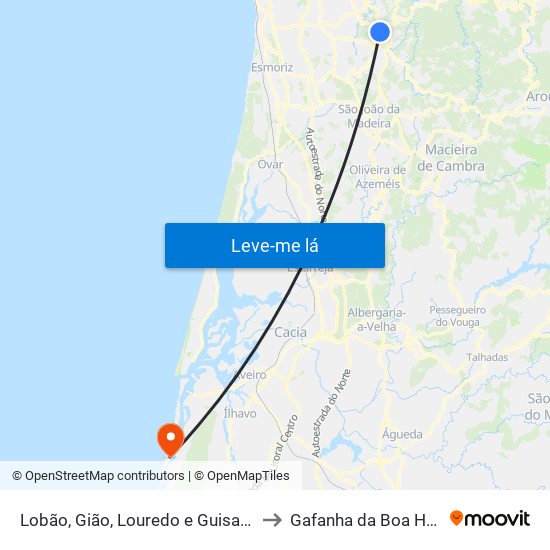 Lobão, Gião, Louredo e Guisande to Gafanha da Boa Hora map