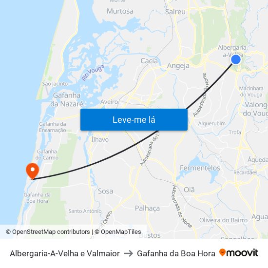 Albergaria-A-Velha e Valmaior to Gafanha da Boa Hora map