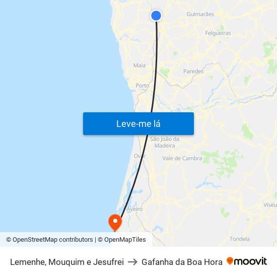 Lemenhe, Mouquim e Jesufrei to Gafanha da Boa Hora map