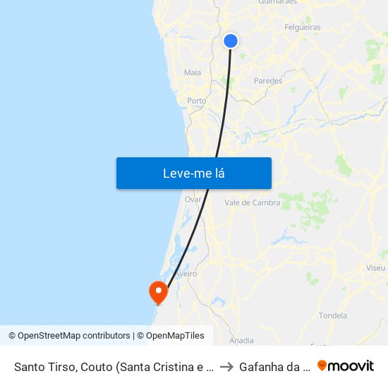 Santo Tirso, Couto (Santa Cristina e São Miguel) e Burgães to Gafanha da Boa Hora map