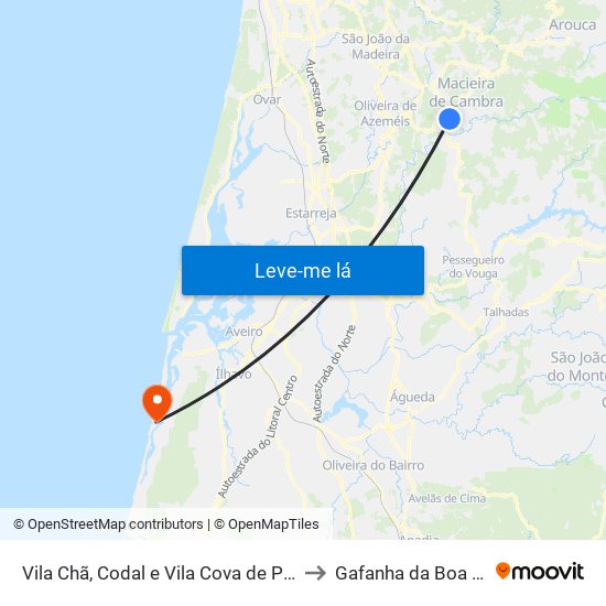 Vila Chã, Codal e Vila Cova de Perrinho to Gafanha da Boa Hora map