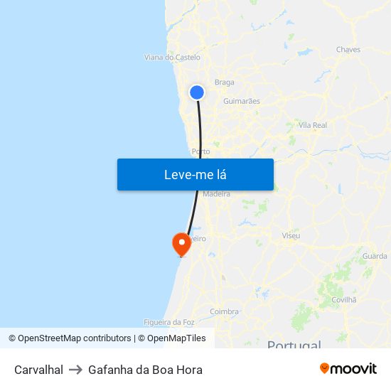 Carvalhal to Gafanha da Boa Hora map