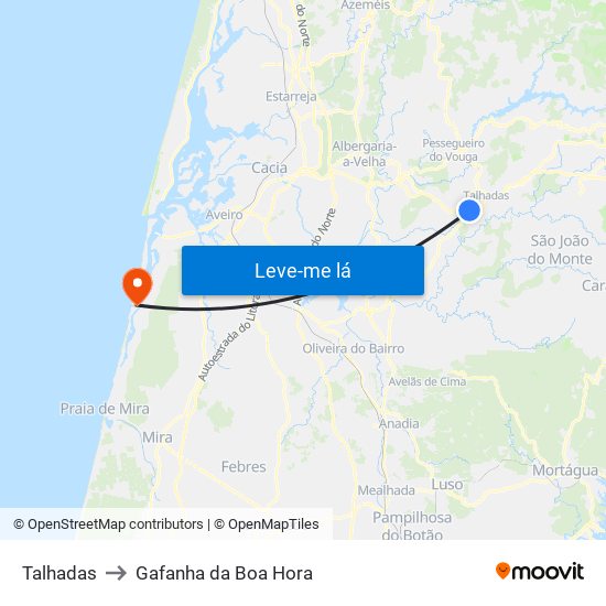 Talhadas to Gafanha da Boa Hora map