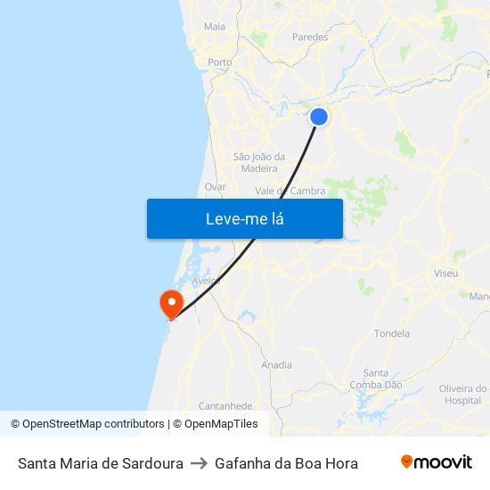 Santa Maria de Sardoura to Gafanha da Boa Hora map