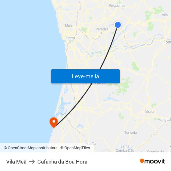 Vila Meã to Gafanha da Boa Hora map