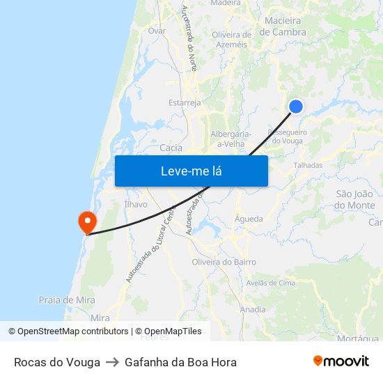Rocas do Vouga to Gafanha da Boa Hora map