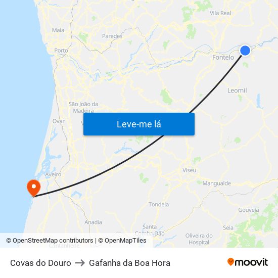 Covas do Douro to Gafanha da Boa Hora map