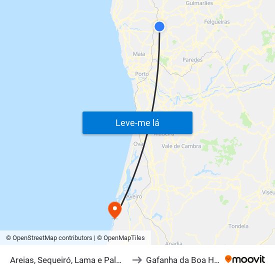 Areias, Sequeiró, Lama e Palmeira to Gafanha da Boa Hora map