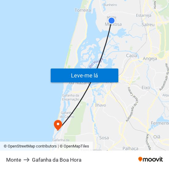 Monte to Gafanha da Boa Hora map