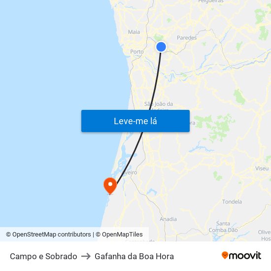 Campo e Sobrado to Gafanha da Boa Hora map