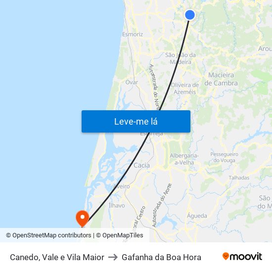 Canedo, Vale e Vila Maior to Gafanha da Boa Hora map