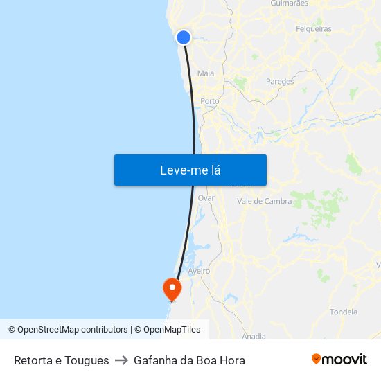 Retorta e Tougues to Gafanha da Boa Hora map