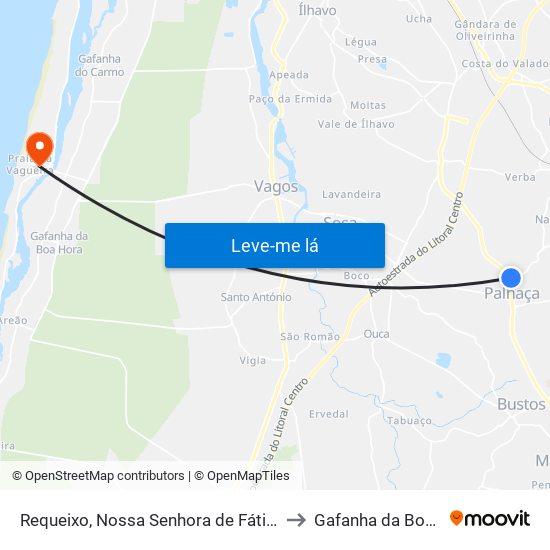 Requeixo, Nossa Senhora de Fátima e Nariz to Gafanha da Boa Hora map