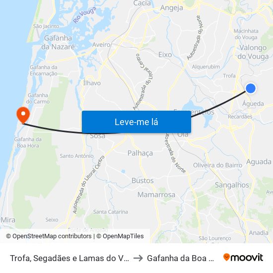 Trofa, Segadães e Lamas do Vouga to Gafanha da Boa Hora map