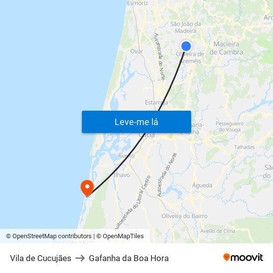 Vila de Cucujães to Gafanha da Boa Hora map