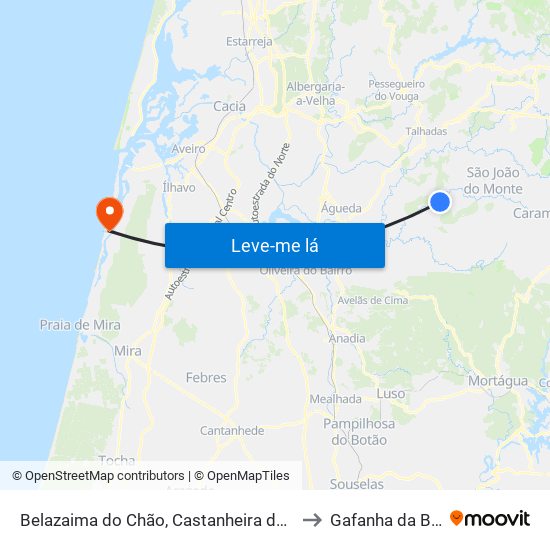 Belazaima do Chão, Castanheira do Vouga e Agadão to Gafanha da Boa Hora map