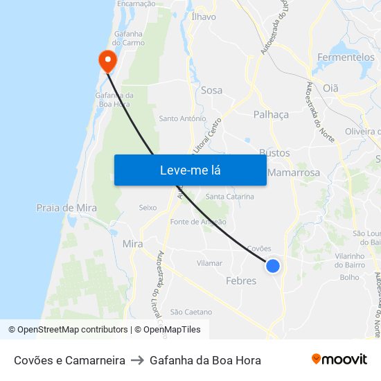 Covões e Camarneira to Gafanha da Boa Hora map