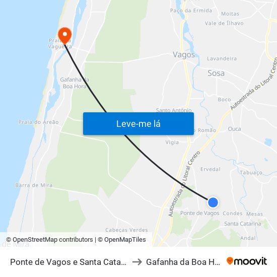 Ponte de Vagos e Santa Catarina to Gafanha da Boa Hora map