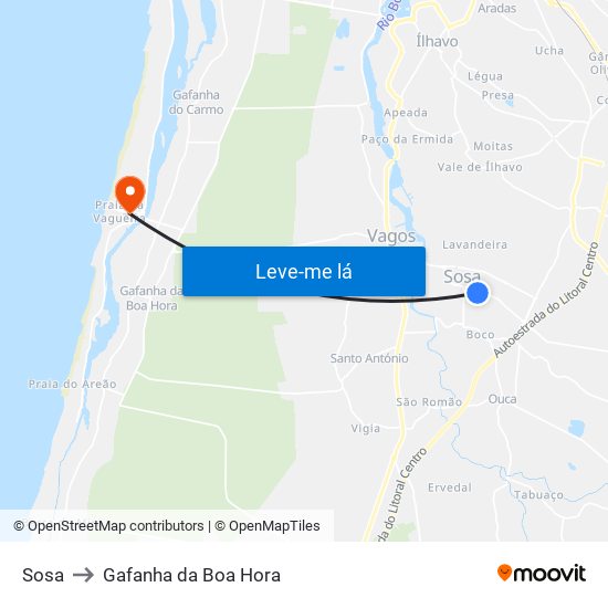 Sosa to Gafanha da Boa Hora map