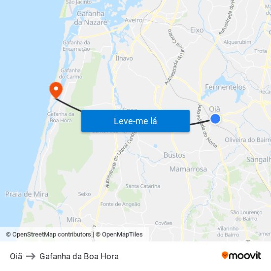 Oiã to Gafanha da Boa Hora map