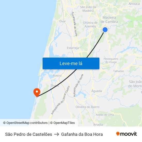 São Pedro de Castelões to Gafanha da Boa Hora map