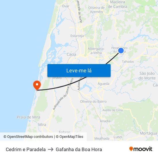 Cedrim e Paradela to Gafanha da Boa Hora map