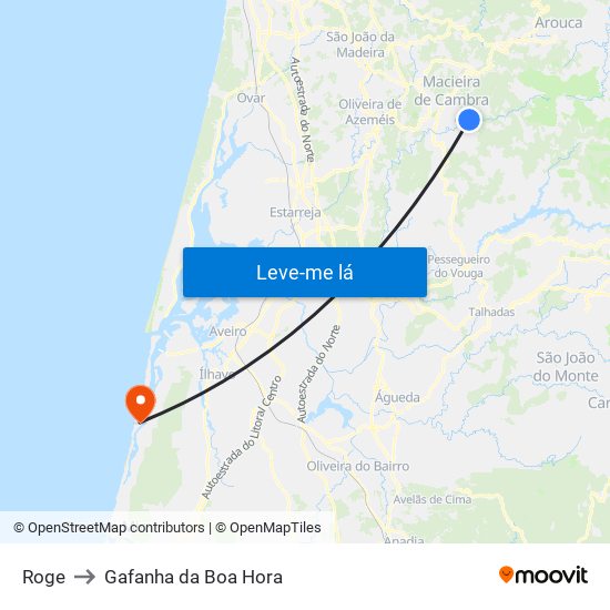Roge to Gafanha da Boa Hora map