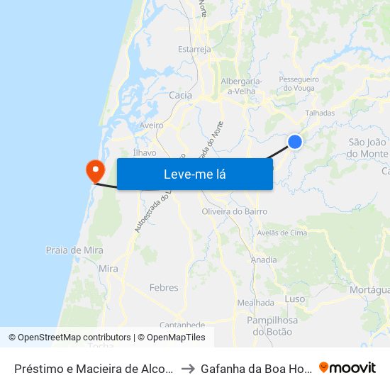 Préstimo e Macieira de Alcoba to Gafanha da Boa Hora map