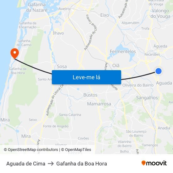 Aguada de Cima to Gafanha da Boa Hora map