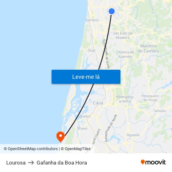 Lourosa to Gafanha da Boa Hora map