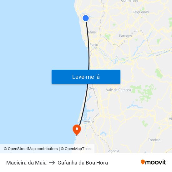 Macieira da Maia to Gafanha da Boa Hora map