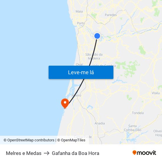 Melres e Medas to Gafanha da Boa Hora map