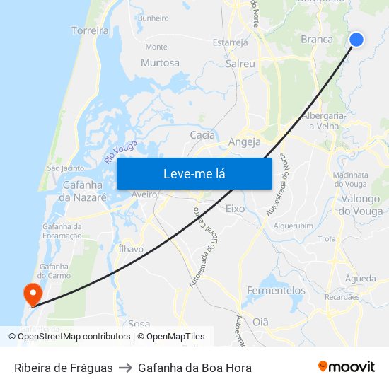 Ribeira de Fráguas to Gafanha da Boa Hora map