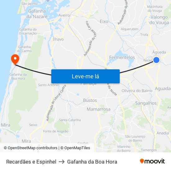 Recardães e Espinhel to Gafanha da Boa Hora map