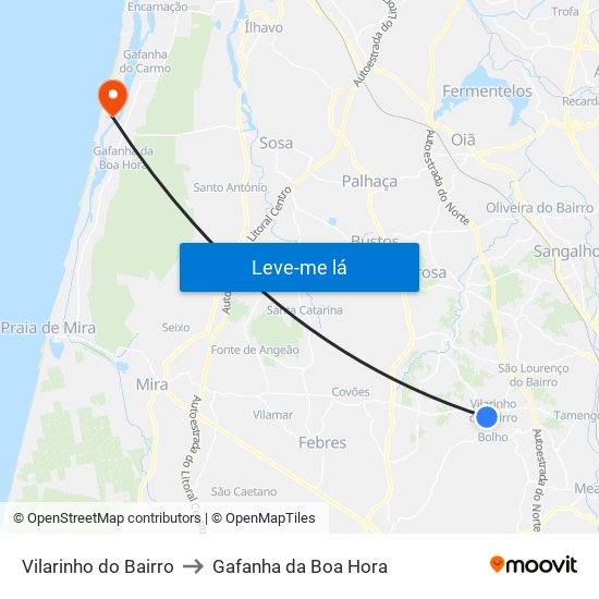 Vilarinho do Bairro to Gafanha da Boa Hora map