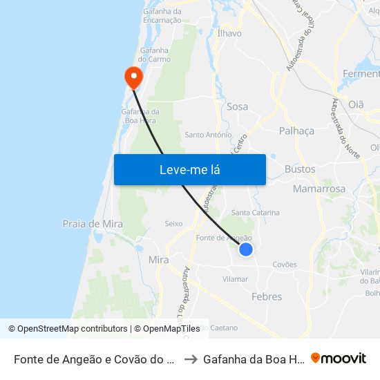 Fonte de Angeão e Covão do Lobo to Gafanha da Boa Hora map