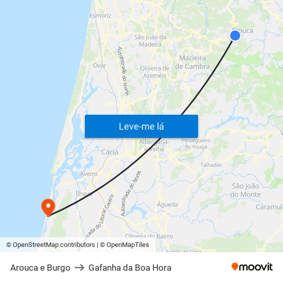 Arouca e Burgo to Gafanha da Boa Hora map