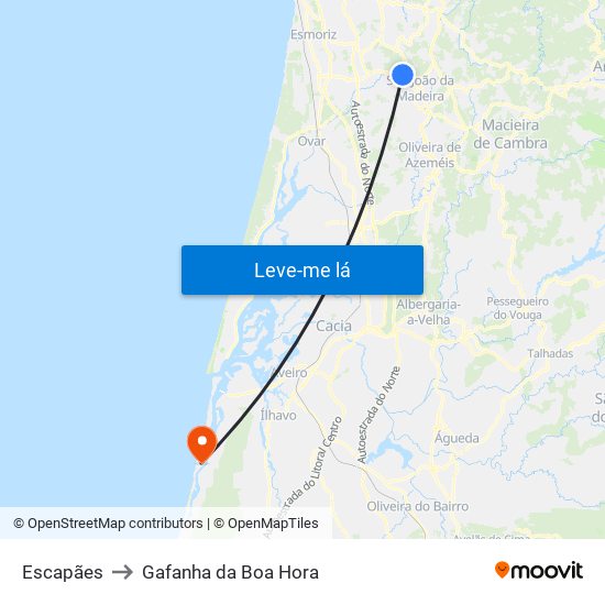 Escapães to Gafanha da Boa Hora map