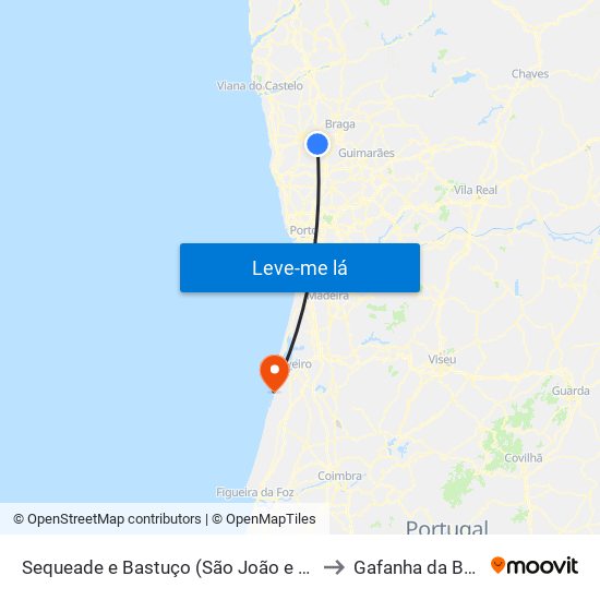 Sequeade e Bastuço (São João e Santo Estêvão) to Gafanha da Boa Hora map