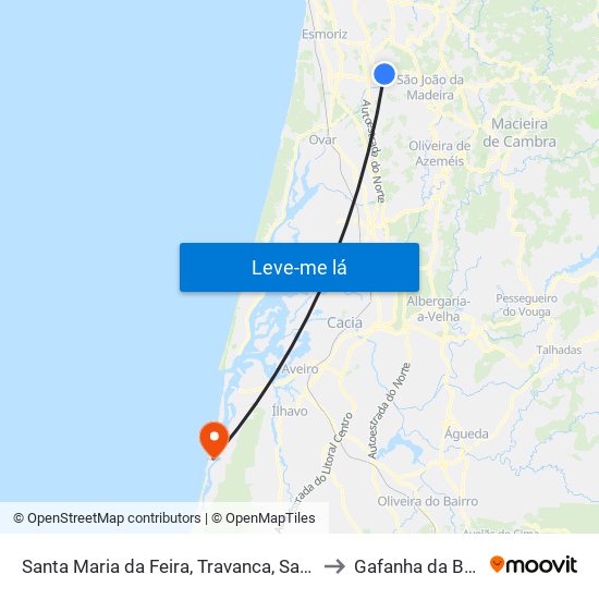 Santa Maria da Feira, Travanca, Sanfins e Espargo to Gafanha da Boa Hora map