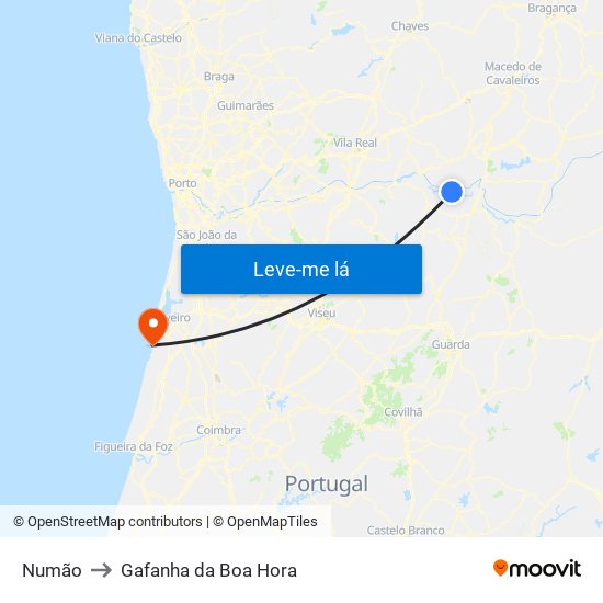 Numão to Gafanha da Boa Hora map